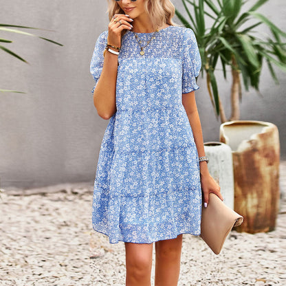 Floral Print Chiffon Printed Smocked Dress Wholesale Dresses