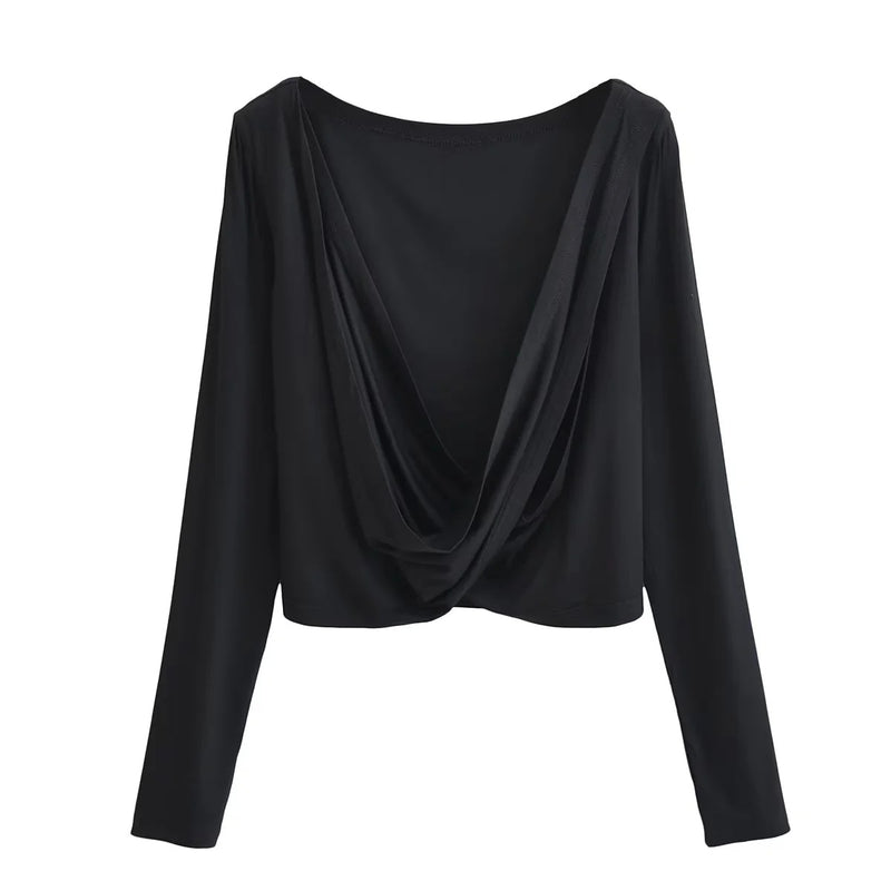 Temperament Sexy Cross Backless Swing Collar Long Sleeve Blouses Wholesale Women Top