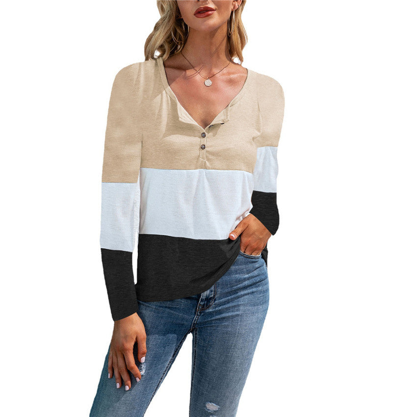 New Autumn And Winter Long-sleeved Colorblock Stitching Top