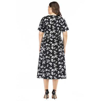 V Neck Casual Short Sleeve Curvy Floral Dresses Wholesale Plus Size Clothing