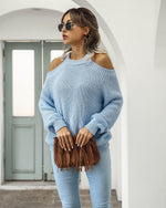 Halterneck Off Shoulder Long-Sleeve Sweater Wholesale Womens Tops