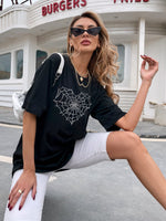 Fashion Spider Web Print Tops Loose Short Sleeve Womens T Shirts Wholesale