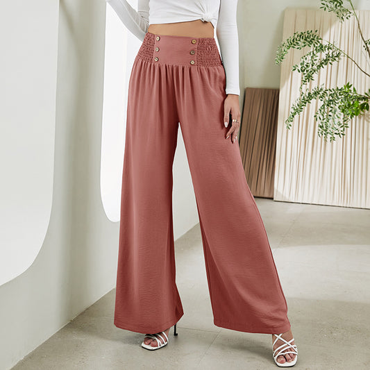 Fashion Elastic High Waist Wide Leg Trousers Wholesale Women Pants