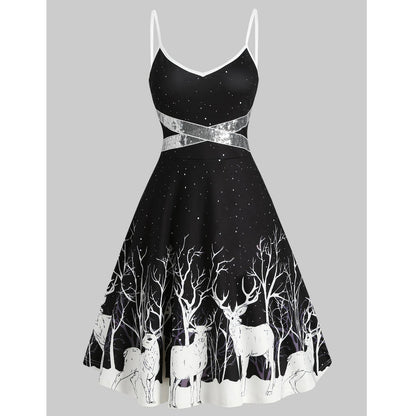 Elk Print Cami Dress For Women