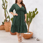 Wholesale Women'S Plus Size Clothing Ruffle Trim V Neck Long Sleeves Floral Midi Dress