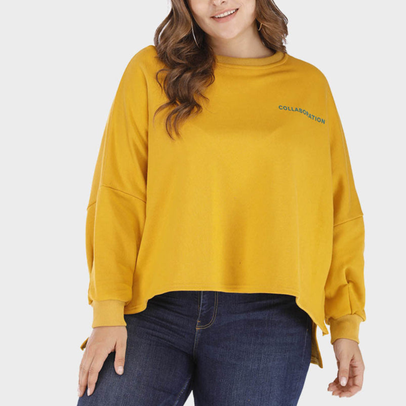 Letter Print Yellow Plus Size Sweatshirt