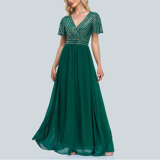 Short Sleeve Sequin Swing Party Prom Evening Dress Wholesale Maxi Dresses