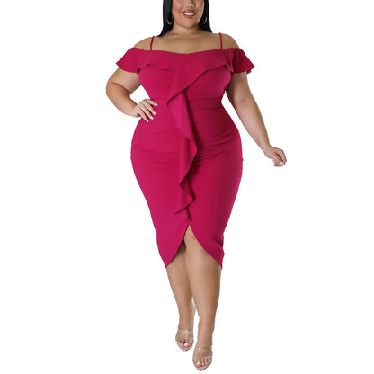 Solid Color Sexy Sling Off Shoulder Bodycon Curvy Dresses Wholesale Plus Size Clothing