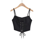 Sexy Tight Womens Camisole Lace Up Slim Back Zipper Open Back Wholesale Crop Tops