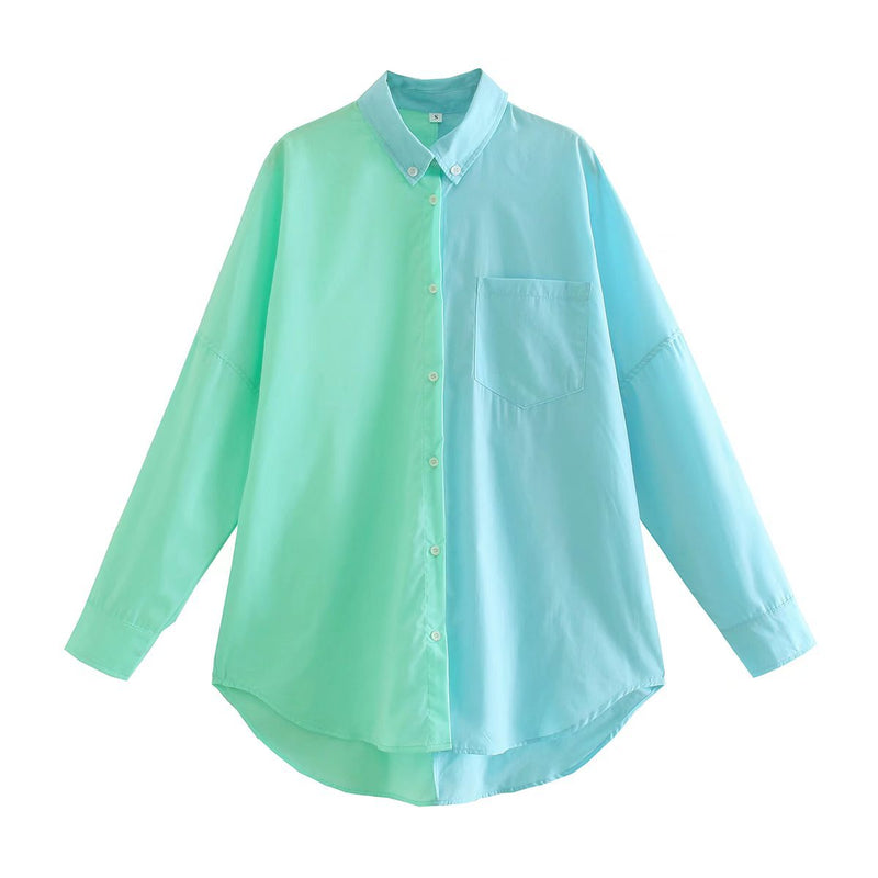 Long Sleeve Colorblock Print Womens Shirt Wholesale Blouse