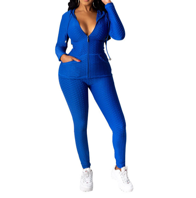 Hooded Zipper Sweatshirt Two-Piece Yoga Pants Sports Suit Wholesale