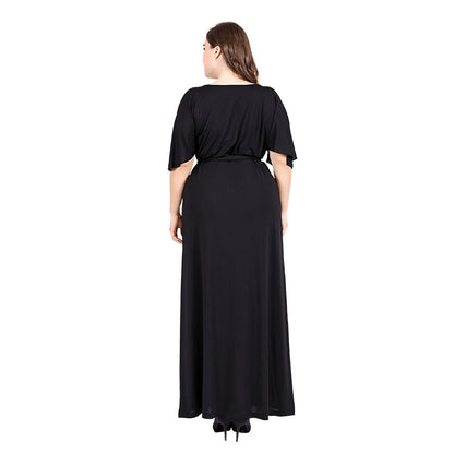 V Neck Flare Short Sleeve Curvy Maxi Dresses Wholesale Plus Size Clothing