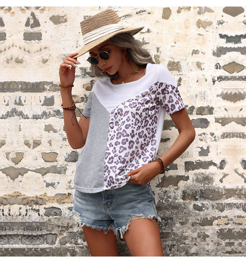 Leopard Print Short Sleeve Round Neck Wholesale T-shirts