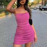 Wholesale Womens 2 Piece Sets Solid Color Sexy Tube Top & Drawstring Skirts