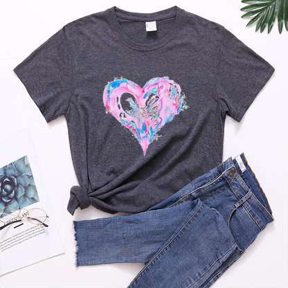 Valentine'S Day Short Sleeve Wholesale T Shirts Fashion Heart Printed