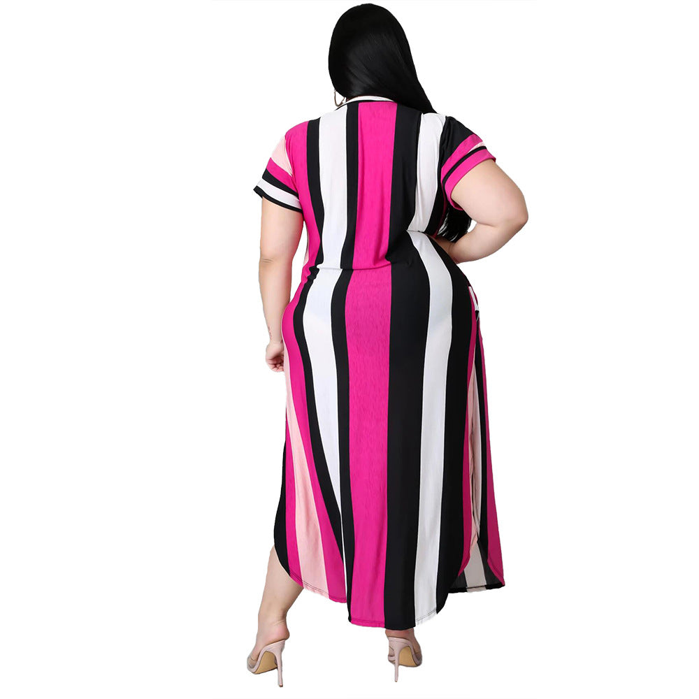 Split Hem Striped Plus Size Maxi Dress