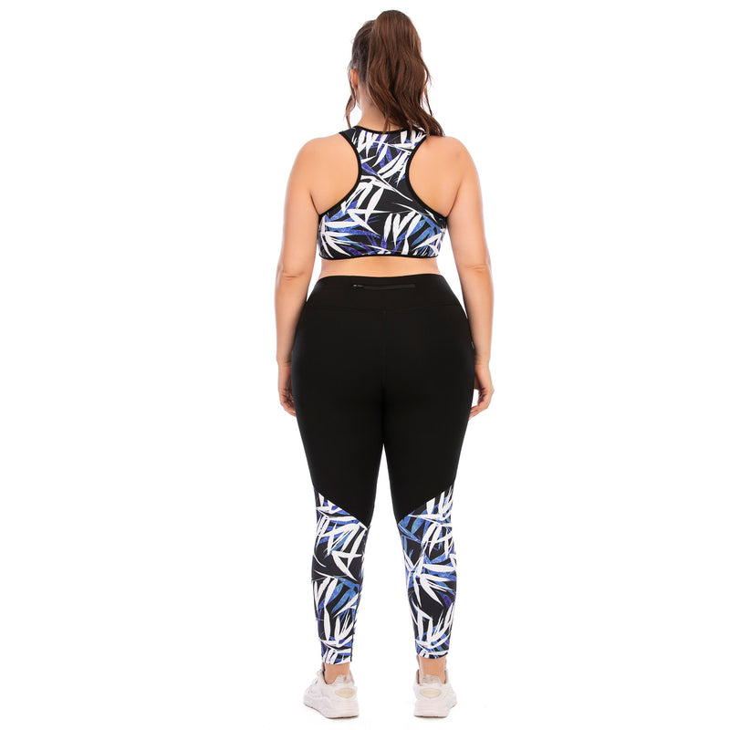 Sport Bra & Leggings Printed Womens Curvy Fitness Yoga Suits Workout Clothes Plus Size Two Piece Sets Wholesale