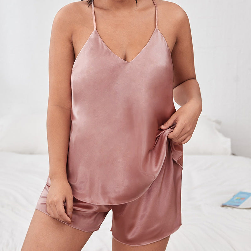 Camisole & Shorts Solid Color Womens 2pcs Sets Curvy Satin Pajamas Loungewear Wholesale Plus Size Clothing