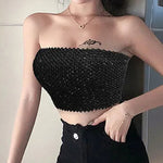 Sequins All-Match Strapless Elastic Solid Color Sexy Crop Top Wholesale Women Top