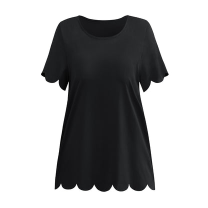 Women Short Sleeve O Neck Plain Color Wholesale T-shirt Tops Blouses Summer