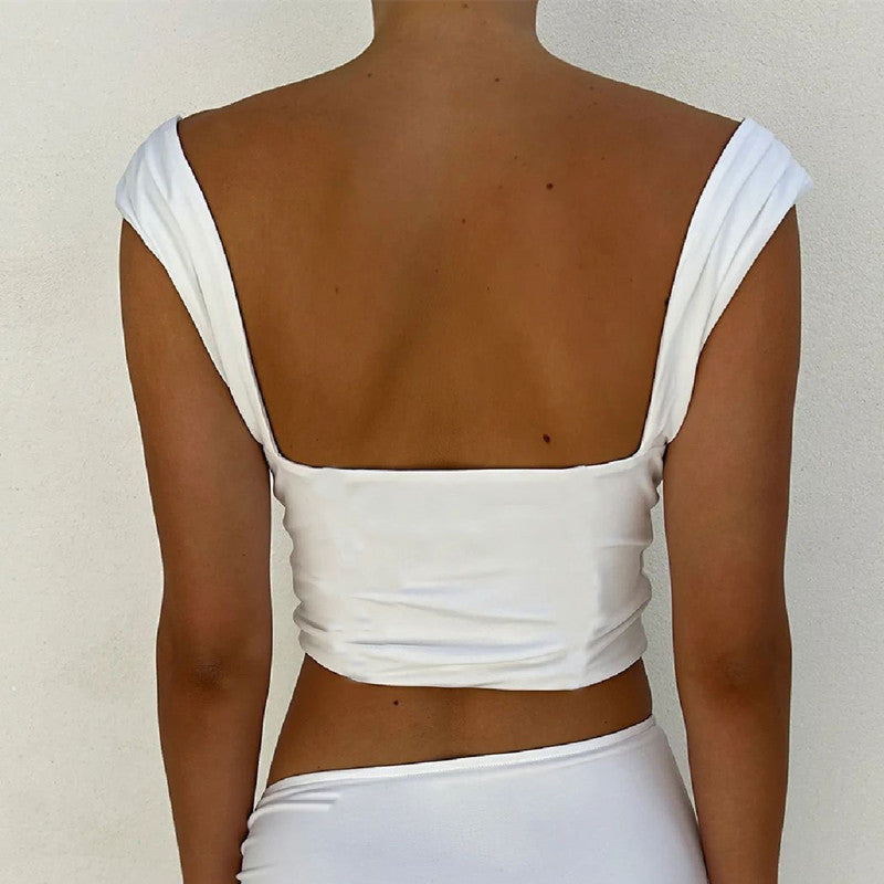 Sexy Low-Cut Sleeveless Drawstring Undershirt Wholesale Crop Tops