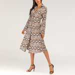 Lapel-Collar Snakeskin-Print Fitted Long-Sleeve Shirt Dress Wholesale Dresses