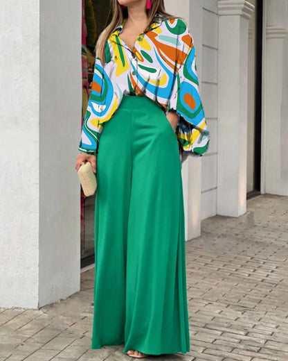 Printed Loose Shirt & High Waist Pants Casual Suits Wholesale Women'S 2 Piece Sets