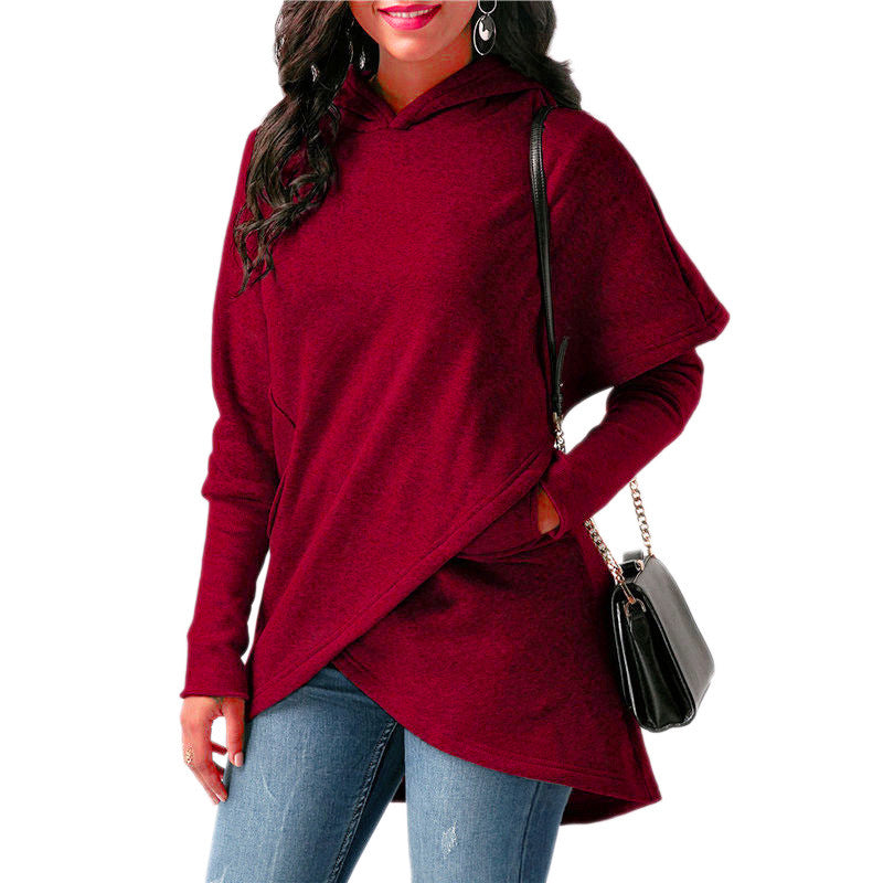 Loose Hooded Irregular Long Sleeve Sweatshirt For Women Wholesale