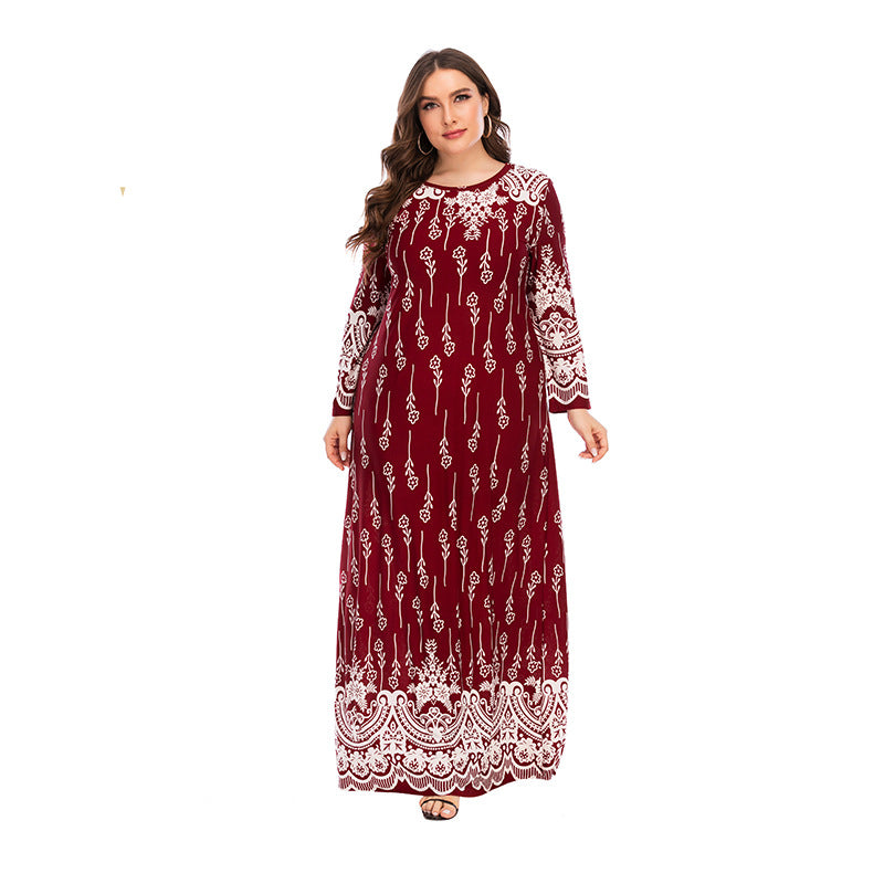 Printed Casual Long Sleeve Curvy Dresses Wholesale Plus Size Clothing