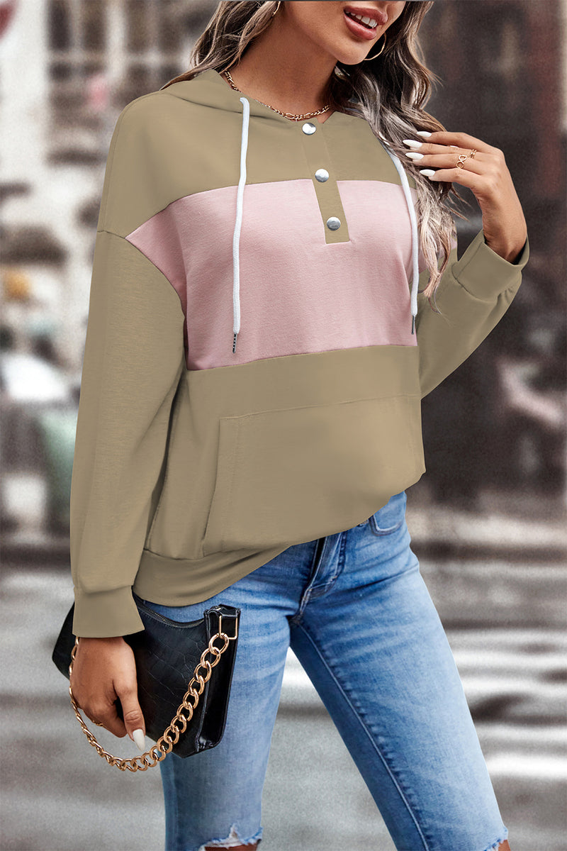 Stylish Contrast Color Hooded Sweatshirt Wholesale Womens Tops
