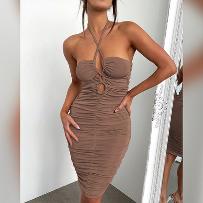 Sexy Backless Pleated Bodycon Dress Wholesale Dresses