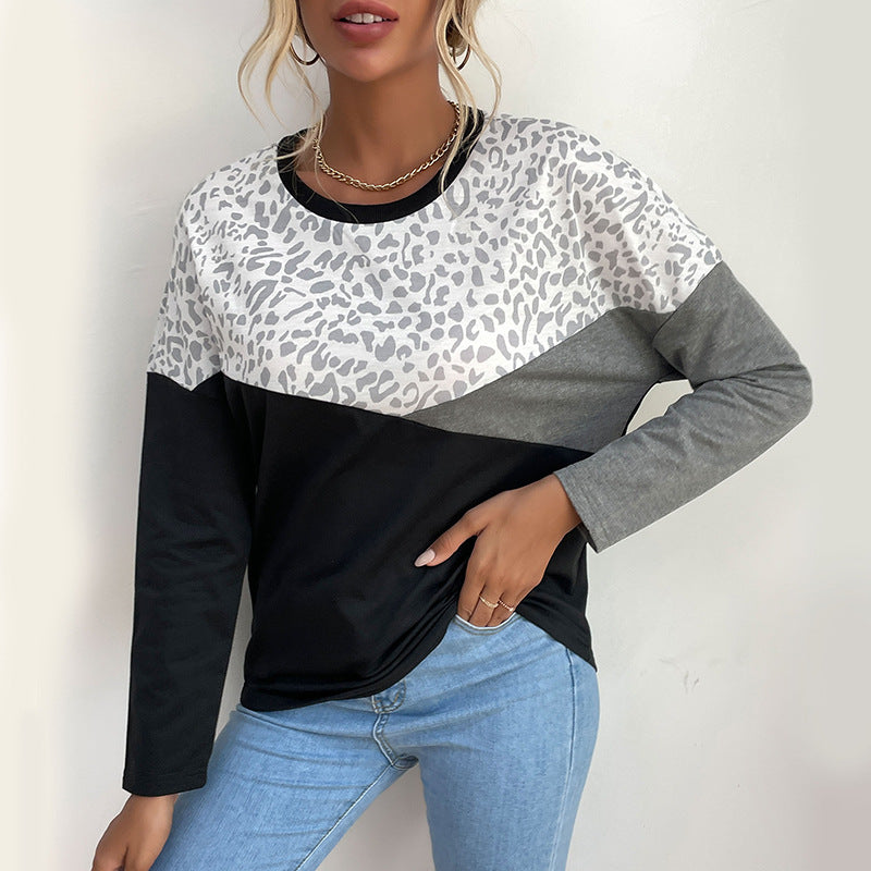 Leopard Print Long Sleeve Casual T-Shirts Wholesale Womens Tops