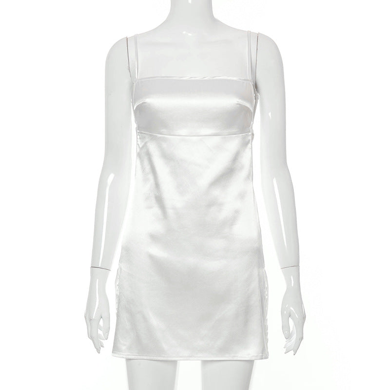 Solid Cami Backless Slit Slim Mini Dress