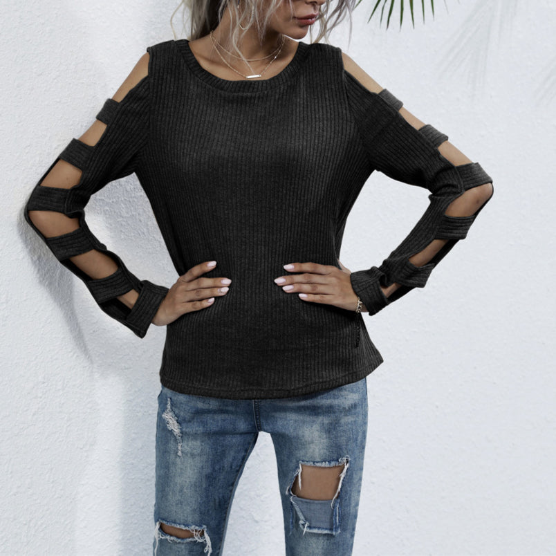 Hollow Black Long Sleeve Wholesale Women Top