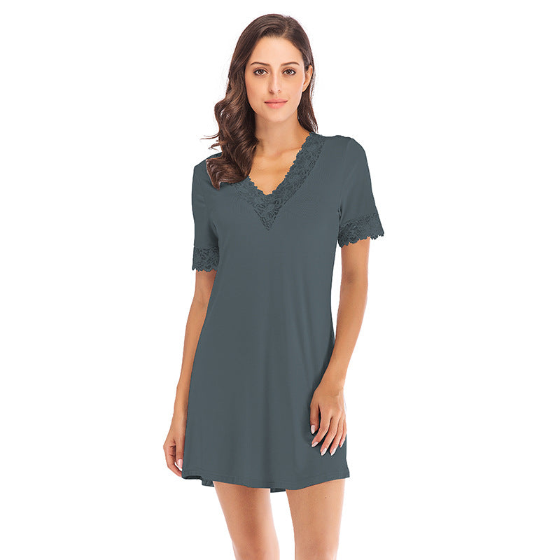 Short Sleeve Lace Pajama Modal Nightdress Wholesale Loungewear