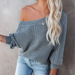Trendy Off Shoulder Lantern Sleeve Knit Sweater Wholesale