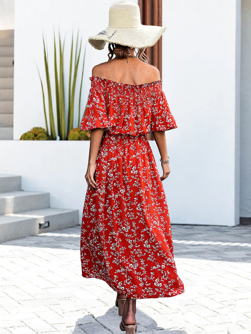 One-Shoulder Tube Top Slit Floral Dress Wholesale Dresses
