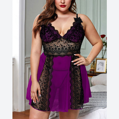 Patchwork Lace Nightdress Wholesale Plus Size Clothing No Minimum