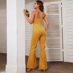 Fashion Sleeveless Halterneck Zip Open Back Casual Solid Color Flares Loose Wholesale Jumpsuits