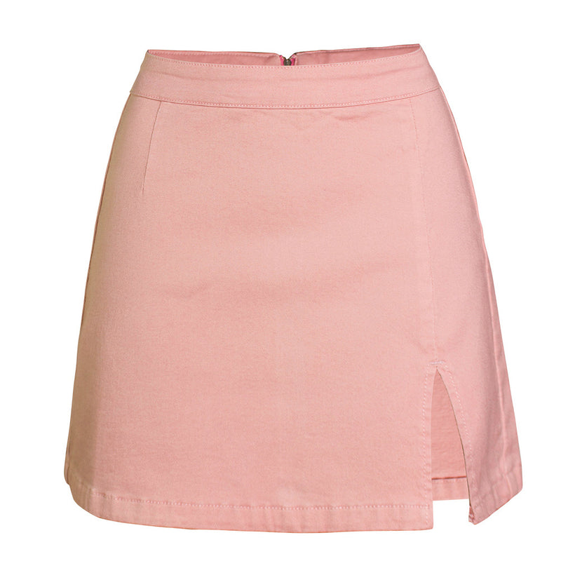 Plain Color High Waist Slit Button Wholesale Business Skirts
