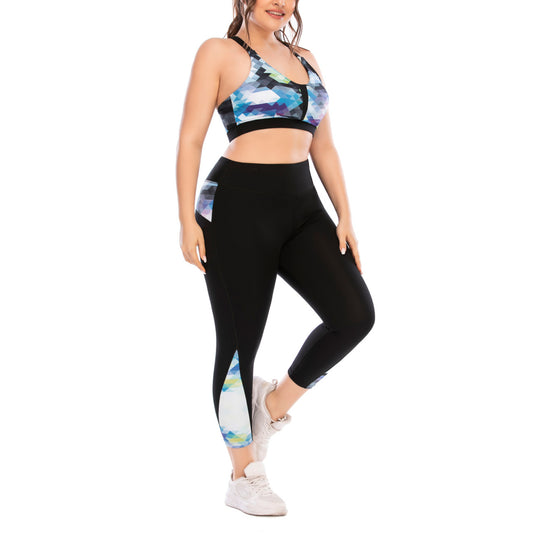 Sport Bra & Leggings Digit Print Curvy Fitness Yoga Suits Plus Size Two Piece Sets Wholesale Workout Clothes