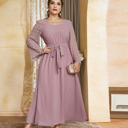 Jacquard Long Sleeve Tie-Up Curvy Dresses Wholesale Plus Size Clothing