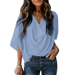 V-Neck Casual Mid-Sleeve Loose Women Shirt Wholesale Blouse