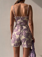 Sleeveless Floral Print Spaghetti Strap Lace Up Wholesale Rompers For Summer