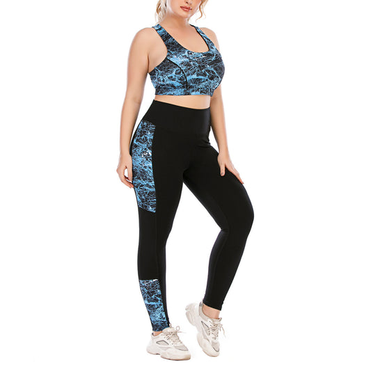 Sport Bra & Leggings Marbling Print Curvy Yoga Fitness Suits Workout Plus Size Two Piece Sets Wholesale