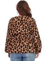 Lace-Up Leopard Print Fashion Curvy Women Tunic Tops Wholesale Plus Size Clothing