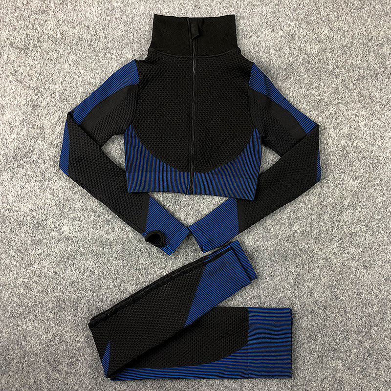 Colorblock Knitting Cardigan & Leggings Fitness Yoga Suits 2pcs Wholesale Activewear Sets