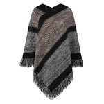 Contrast Color Striped Knit Tassel Shawl Wholesale Womens Tops