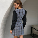 Single Button  Slim Patchwork Tweed Mini Dress