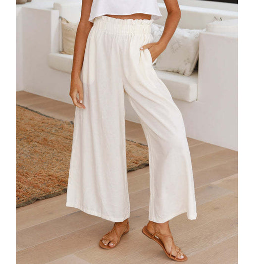 High Waist Cotton & Linen Casual Loose Women'S Long Wide Leg Trousers Wholesale Pants